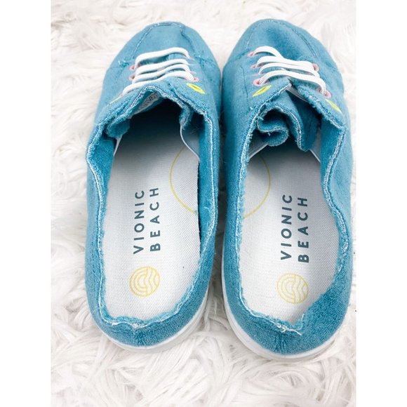 Vionic Beach Breeze Slip On Terry Cloth Teal Blue / Lake Blue Vegan Sneakers 7 - Picture 4 of 5